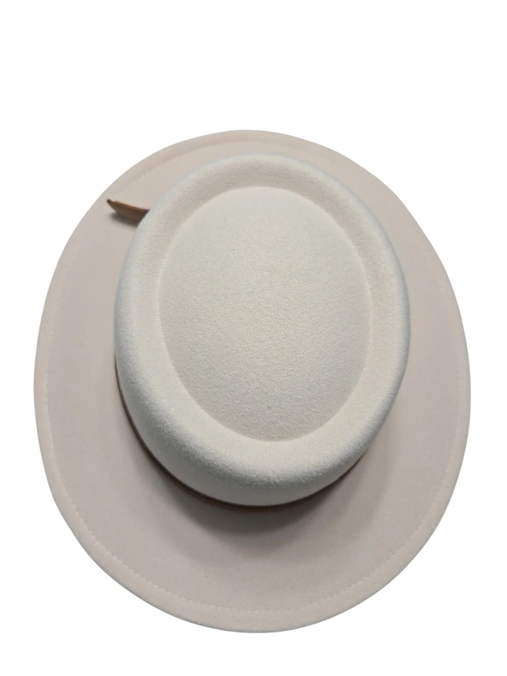 Wool Fedora Hat Womens Vintage Cream Felt Wide-Brim Hat with Brown Band